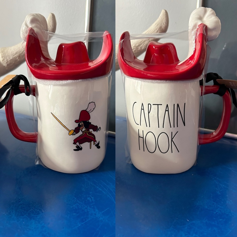 Disney Rae Dunn Peter Pan Captain Hook Double Sided Mug with Hat Topped Lid - Picture 1 of 7